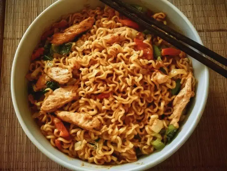 Bol de Sauté de Ramen au Poulet savoureux et coloré