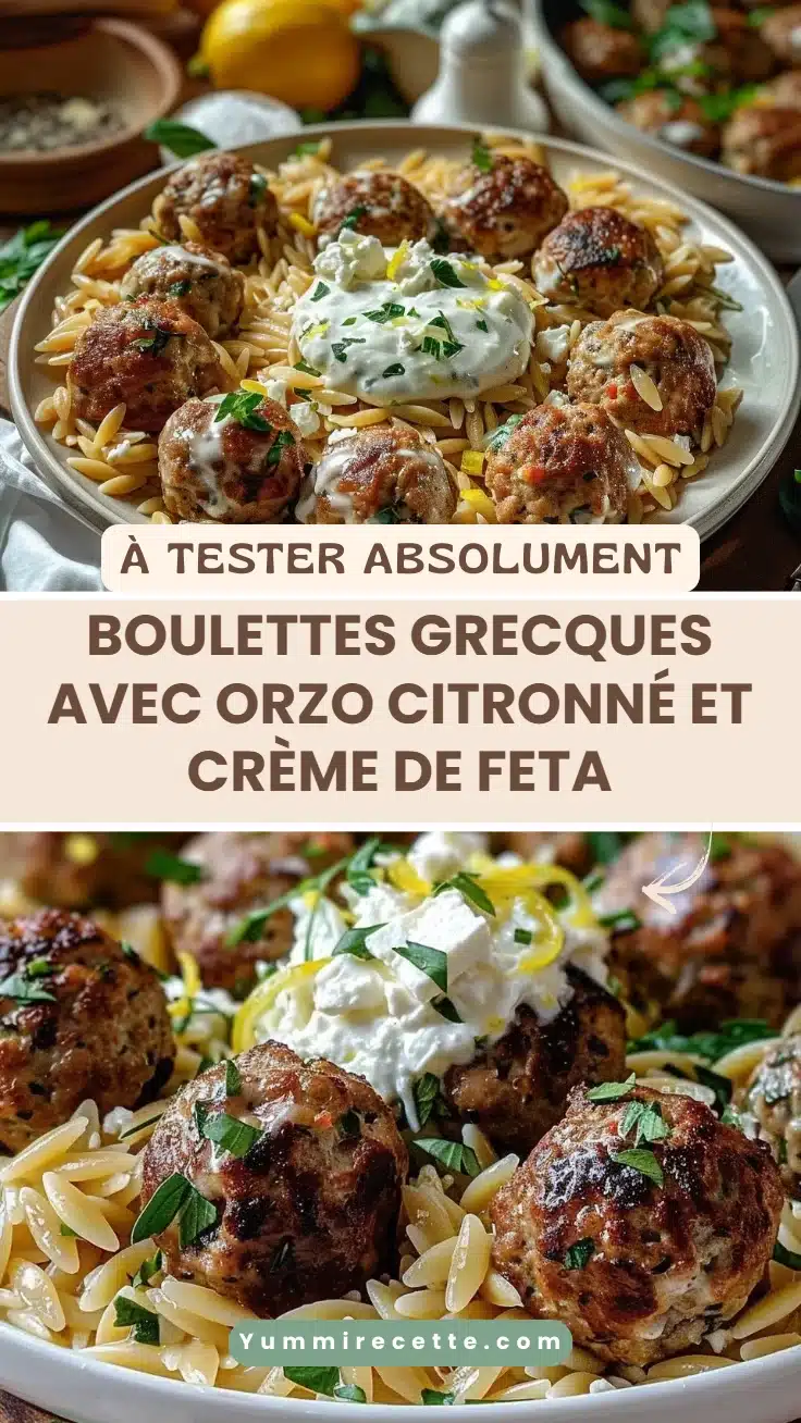Boulettes grecques avec orzo citronné et crème de feta