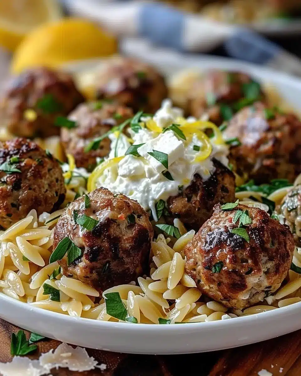 Boulettes grecques avec orzo citronné et crème de feta