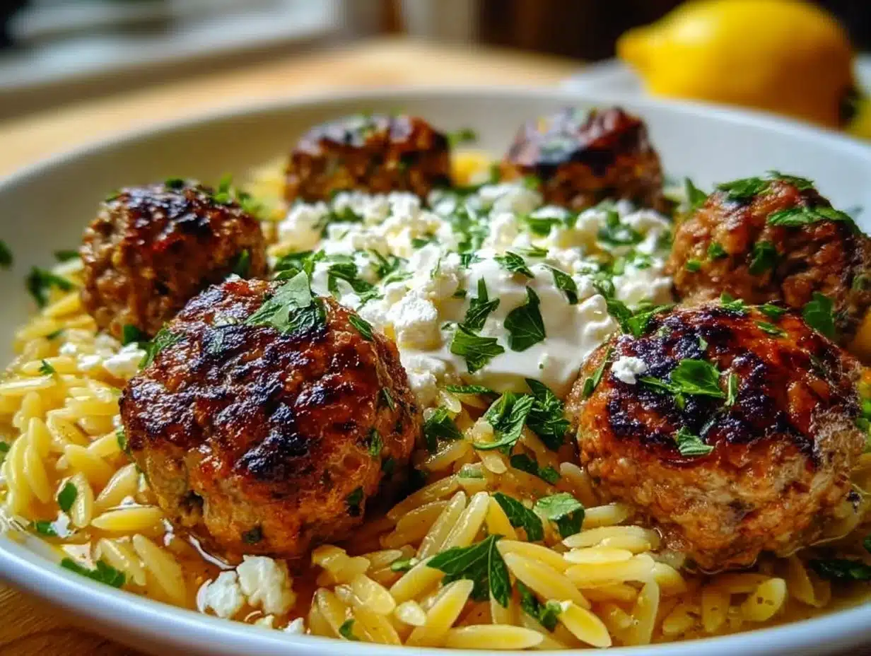 Boulettes grecques avec orzo citronné et crème de feta