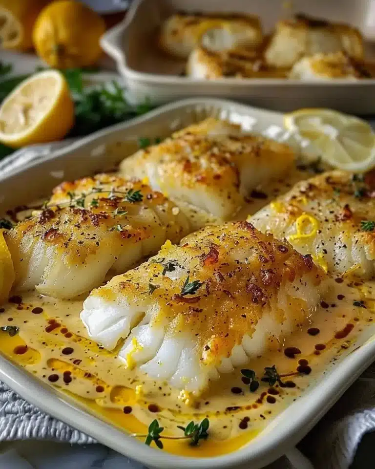 Filet de cabillaud accompagné d'une sauce crémeuse au citron