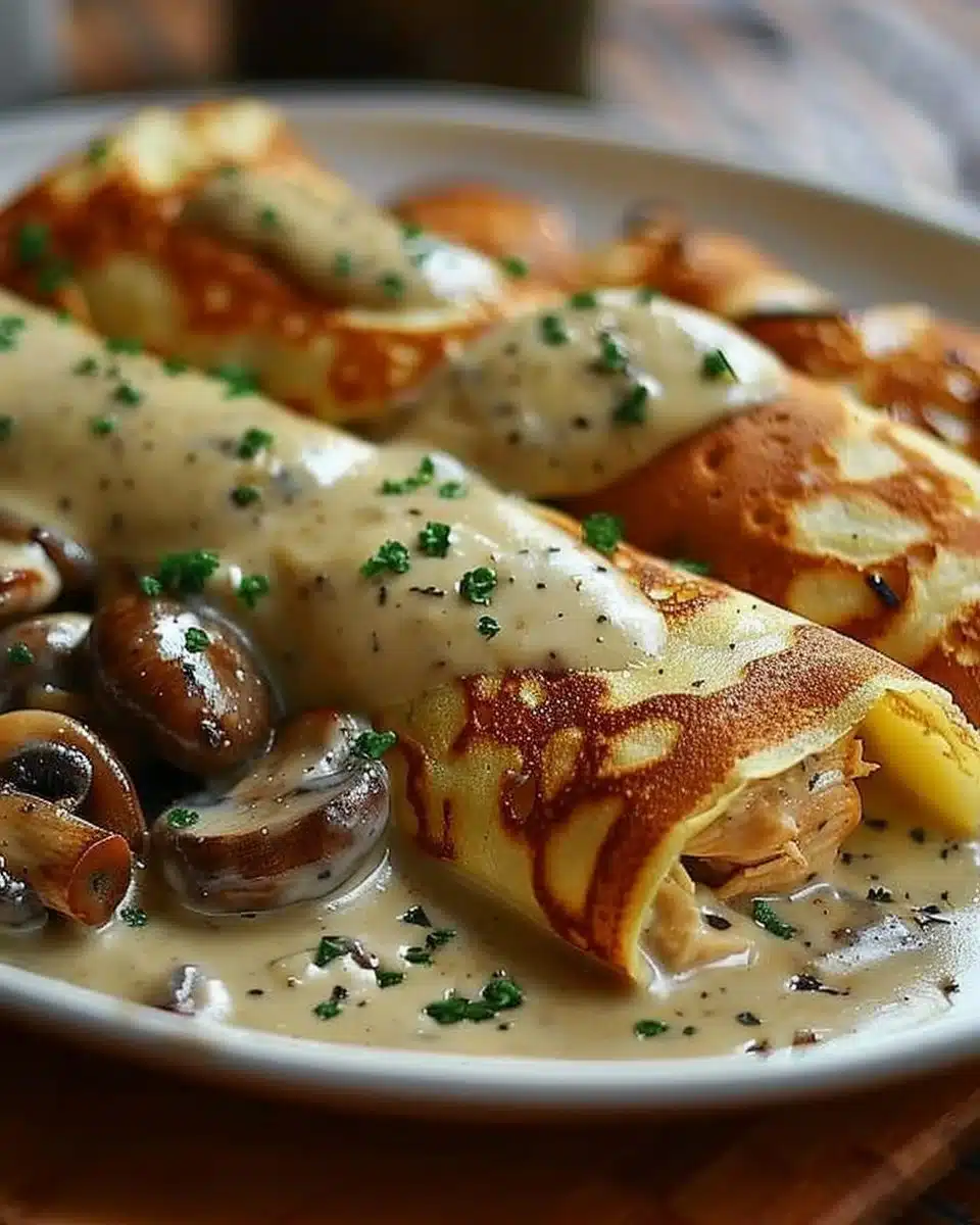 Crêpes Roulées Poulet, Champignons, Béchamel: Un Dîner Réconfortant