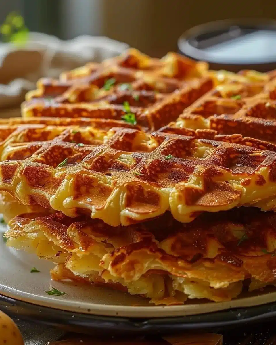 Crispy potato pancakes in a waffle maker