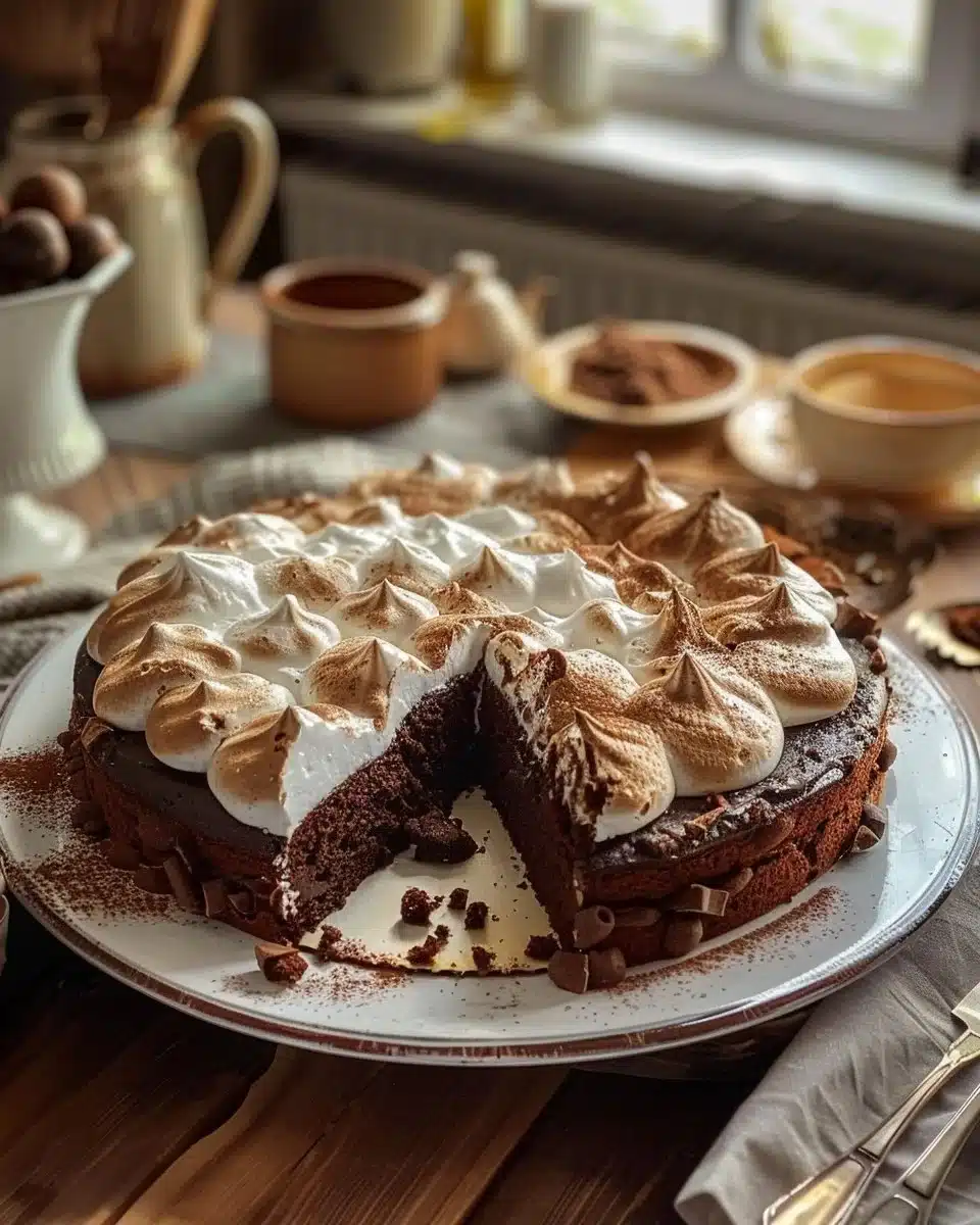 Gâteau au chocolat et meringue au cacao