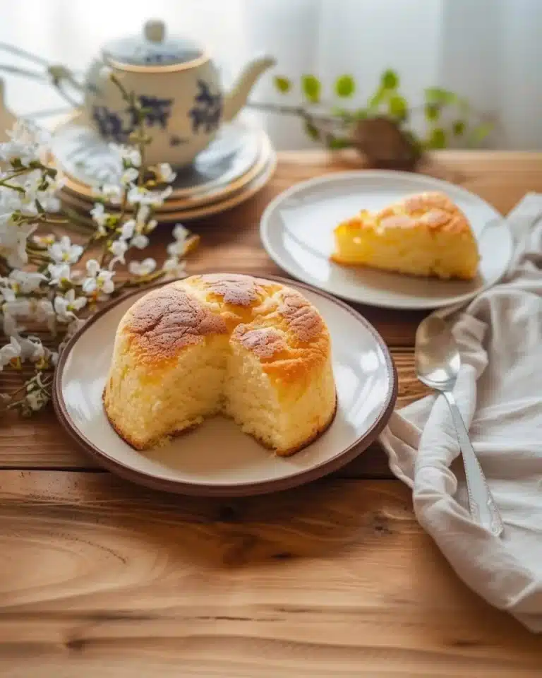 Gâteau nuage japonais moelleux, léger et aérien sur une assiette