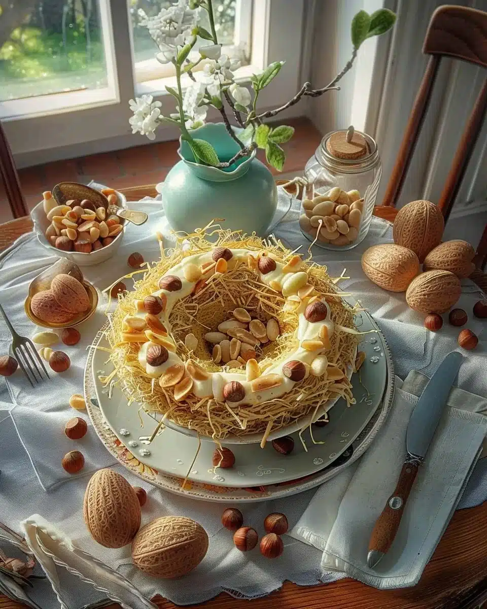 Nid de Pâques à la crème mousseline au praliné noisette