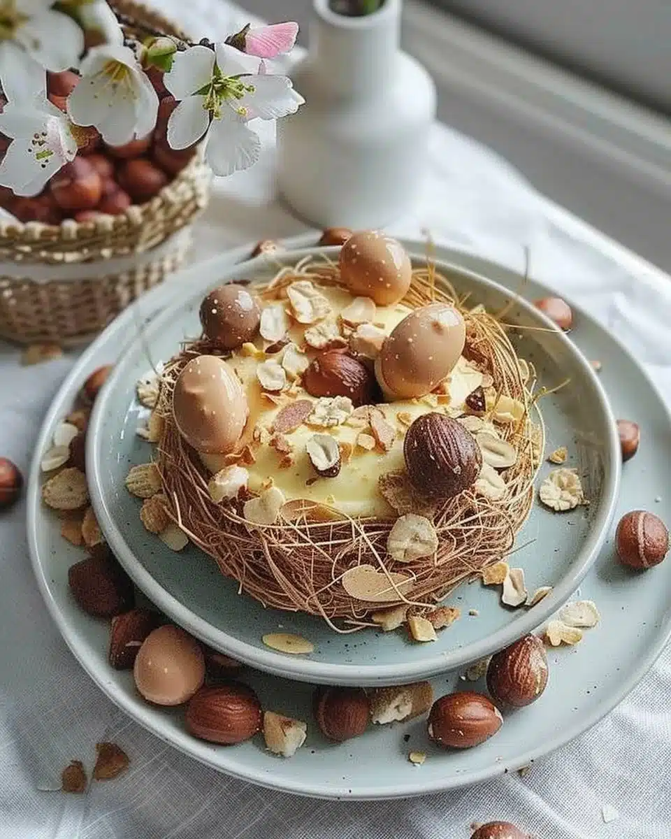 Nid de Pâques à la crème mousseline au praliné noisette