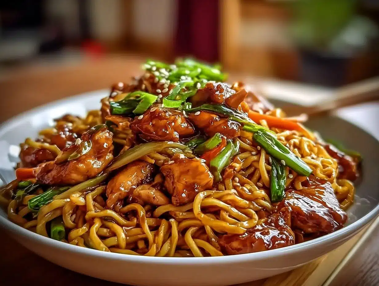 Nouilles sautées au poulet caramélisé