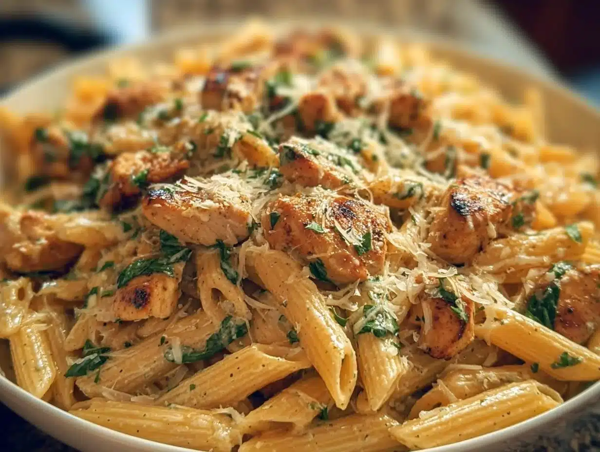 Pâtes au poulet parmesan à l'ail sain