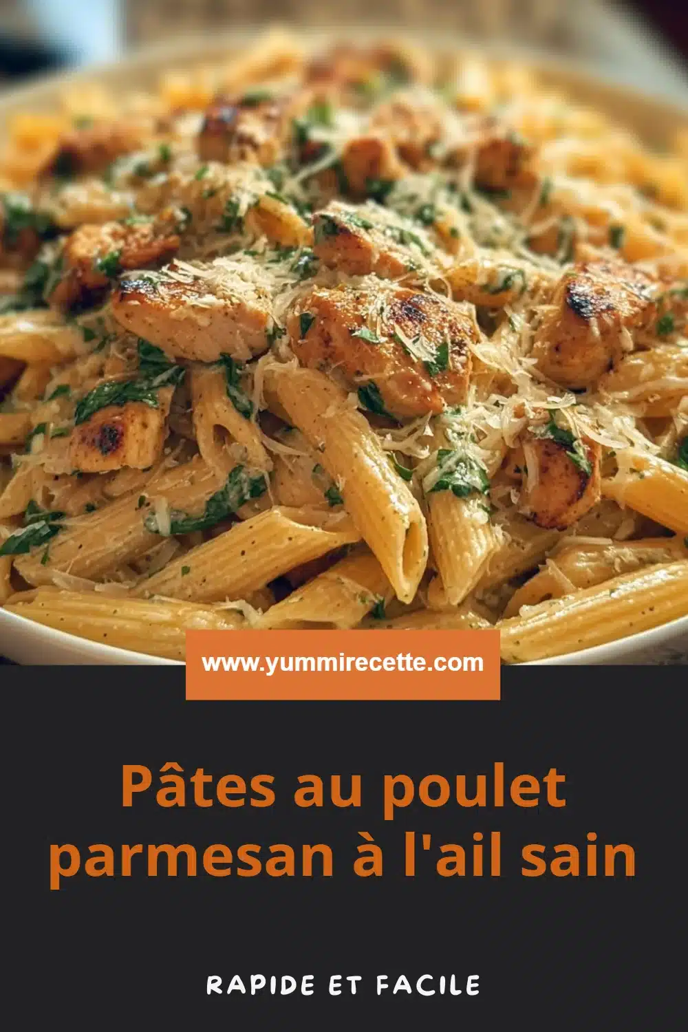 Pâtes au poulet parmesan à l'ail sain