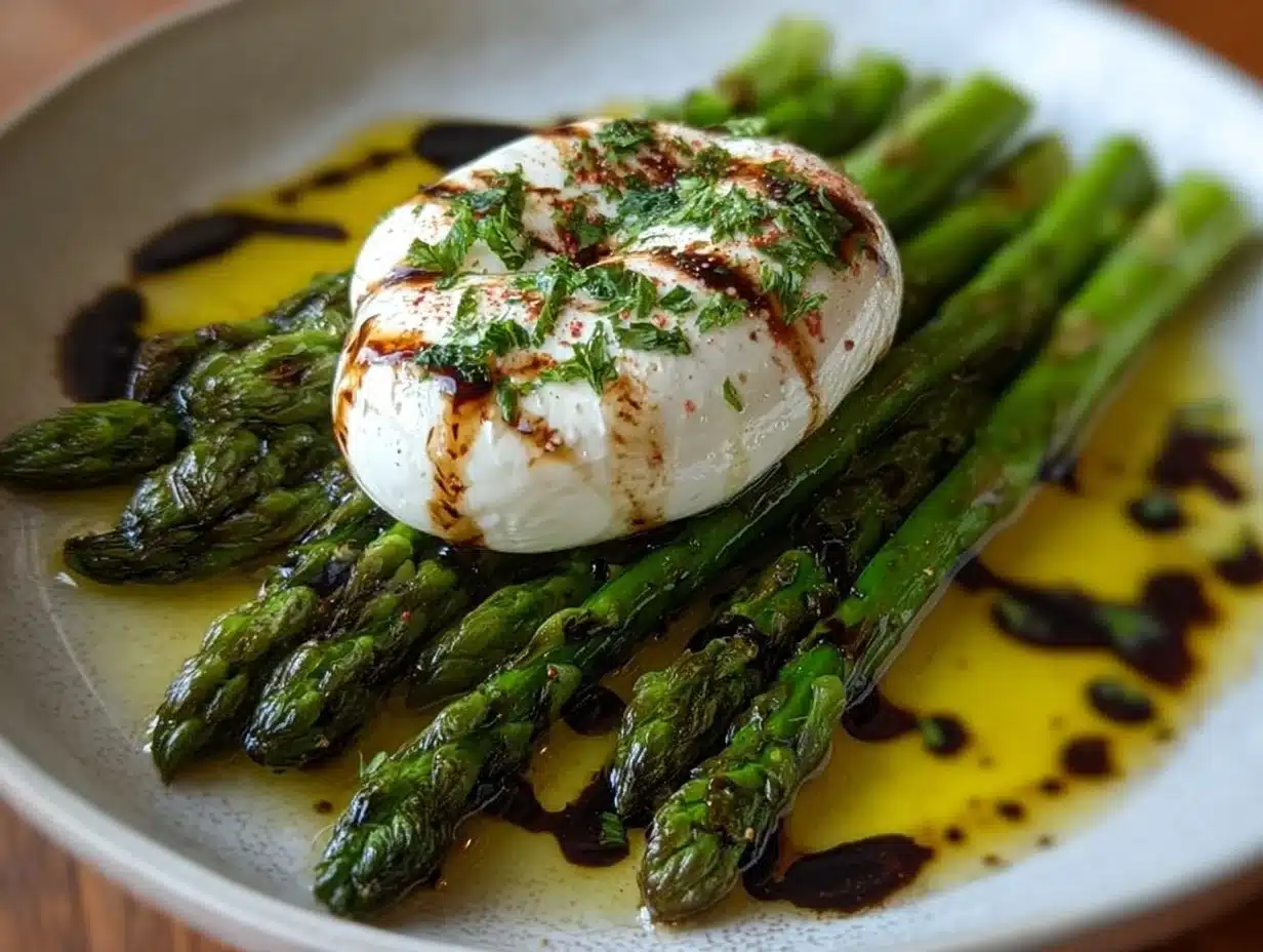 Plat de Burrata Avec Asperges et Vinaigrette