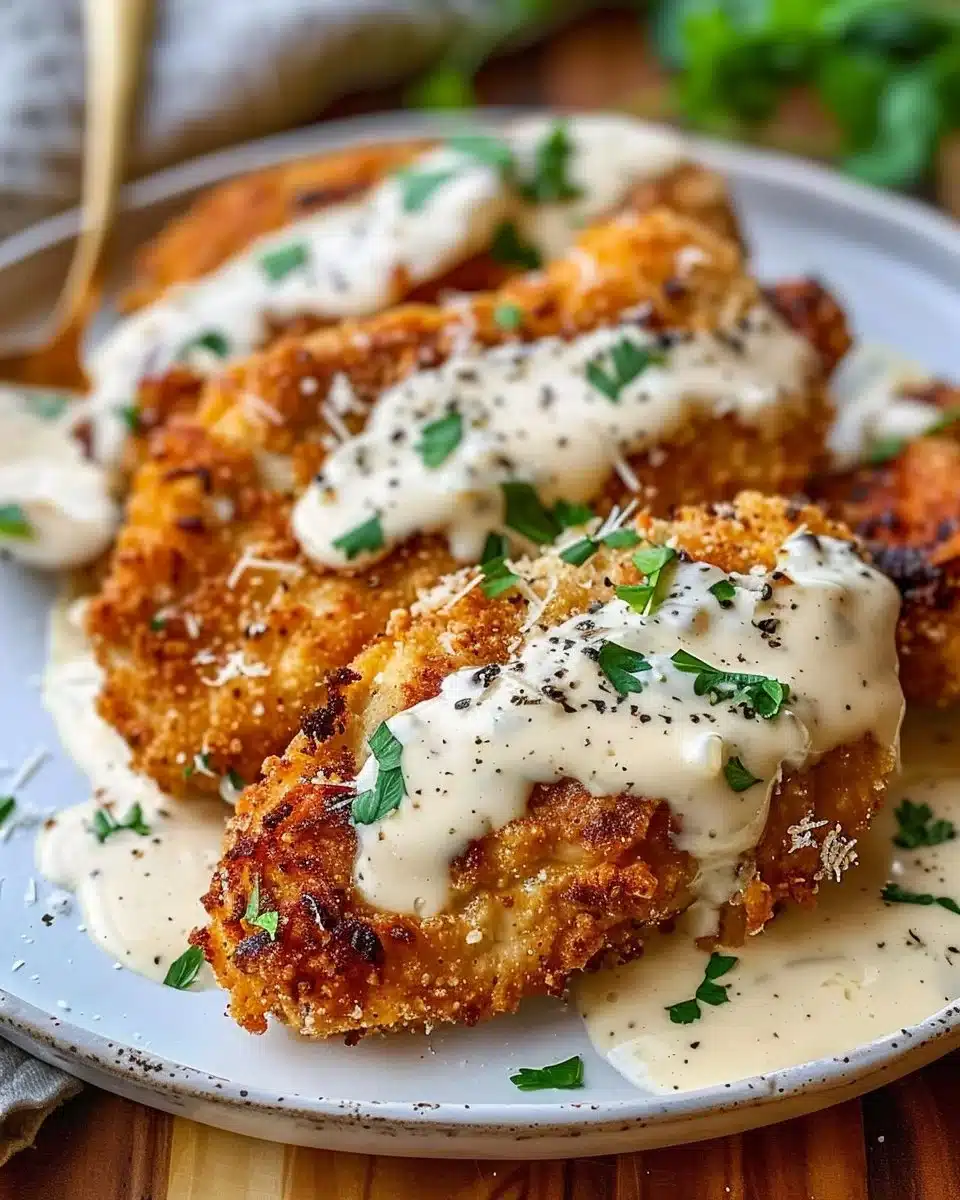Crispy Parmesan Chicken with Creamy Garlic Sauce