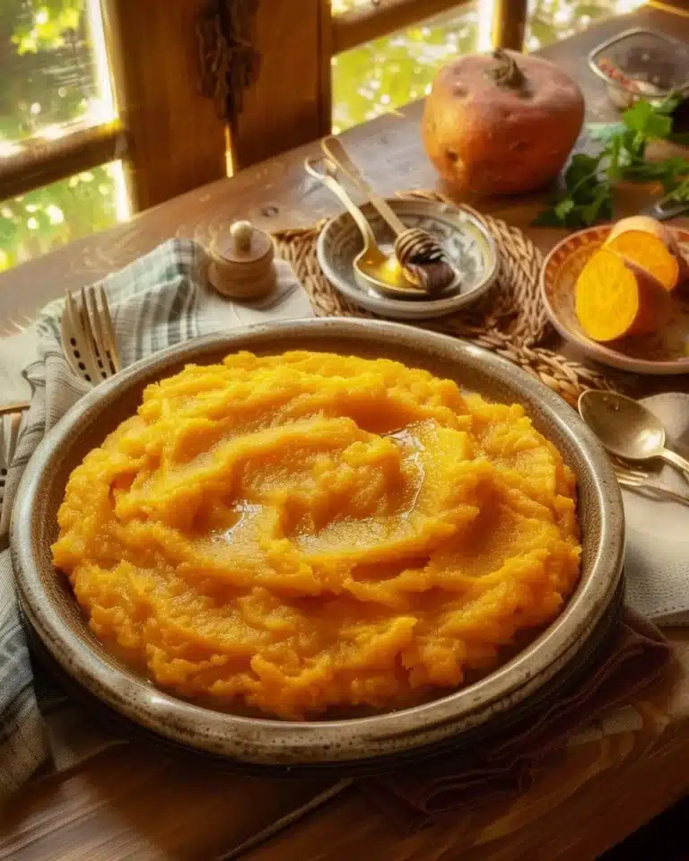 Purée de patate douce crémeuse et savoureuse, parfaite pour vos repas.
