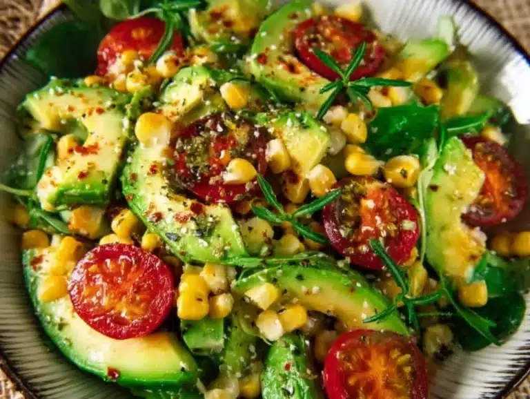 Salade de maïs et avocat colorée et saine dans un bol