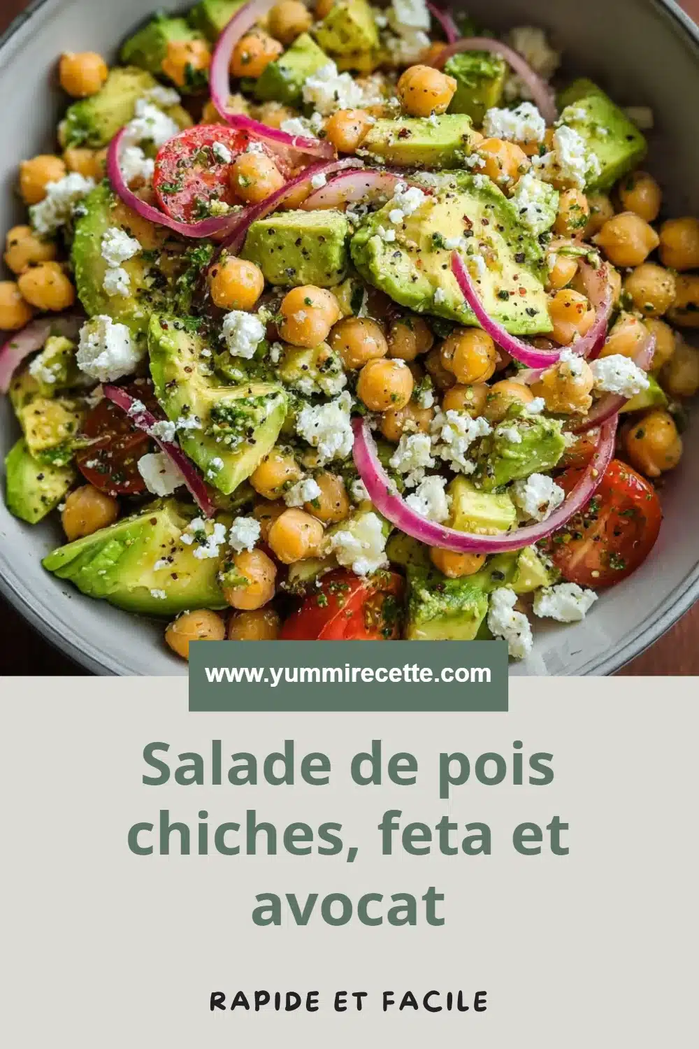 Salade de pois chiches, feta et avocat