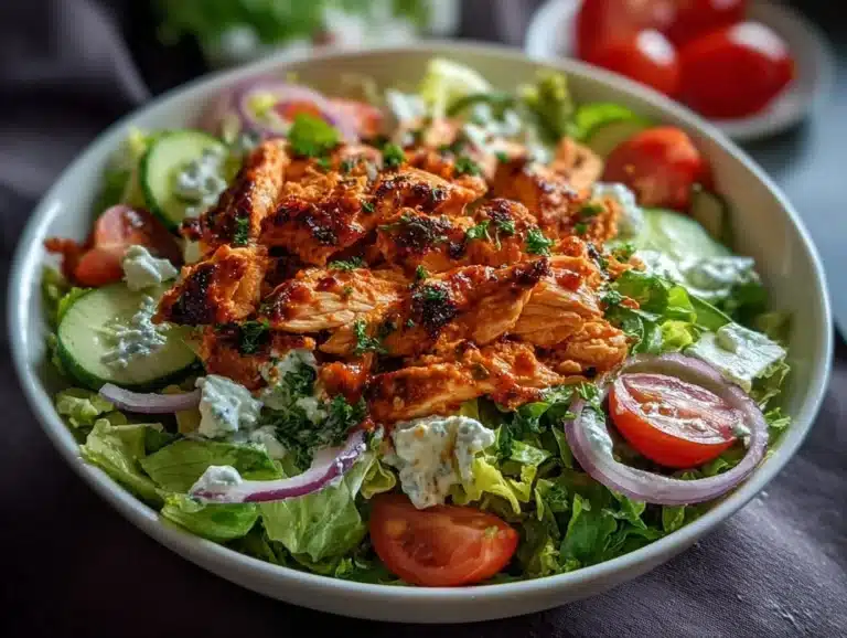 Salade de poulet Buffalo fraîche avec légumes croquants et sauce épicée
