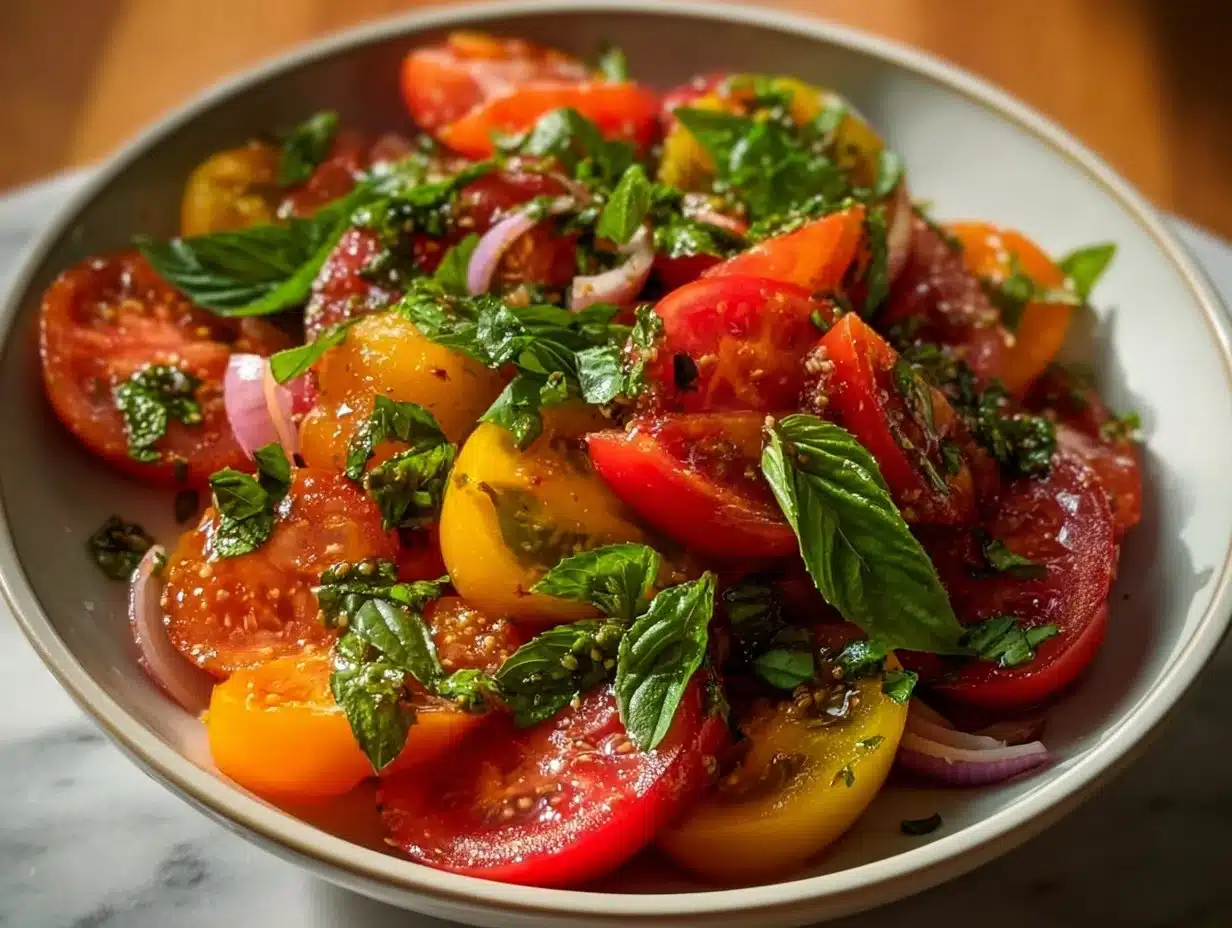 Salade de tomates au basilic d’été